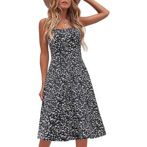 imageBerydress Womens Casual Beach Summer Dresses 2025 Solid Cotton Flattering ALine Spaghetti Strap Button Down Midi SundressBlack Floral