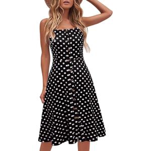 imageBerydress Womens Casual Beach Summer Dresses 2025 Solid Cotton Flattering ALine Spaghetti Strap Button Down Midi SundressBlack Polka Dot