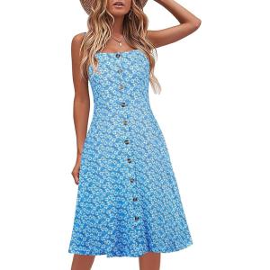 imageBerydress Womens Casual Beach Summer Dresses 2025 Solid Cotton Flattering ALine Spaghetti Strap Button Down Midi SundressBlue Daisy