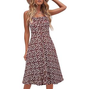 imageBerydress Womens Casual Beach Summer Dresses 2025 Solid Cotton Flattering ALine Spaghetti Strap Button Down Midi SundressBurgundy Floral
