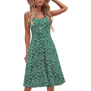 imageBerydress Womens Casual Beach Summer Dresses 2025 Solid Cotton Flattering ALine Spaghetti Strap Button Down Midi SundressGreen Floral