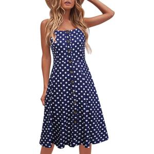 imageBerydress Womens Casual Beach Summer Dresses 2025 Solid Cotton Flattering ALine Spaghetti Strap Button Down Midi SundressNavy Polka Dot