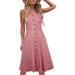 imageBerydress Womens Casual Beach Summer Dresses 2025 Solid Cotton Flattering ALine Spaghetti Strap Button Down Midi SundressPink Dot