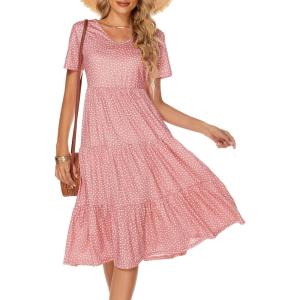 imageBerydress Womens Casual Summer Tiered Midi Dress 2025 Short Sleeve VNeck Loose Cotton Ruffle Babydoll Dress Boho SundressPink Polka Dot