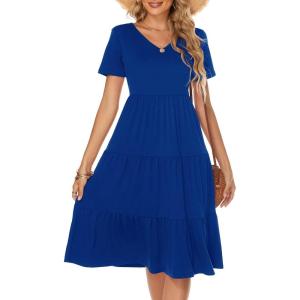 imageBerydress Womens Casual Summer Tiered Midi Dress 2025 Short Sleeve VNeck Loose Cotton Ruffle Babydoll Dress Boho SundressRoyal Blue