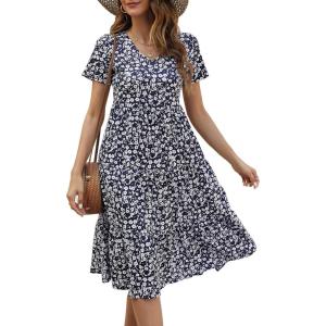 imageBerydress Womens Casual Summer Tiered Midi Dress 2025 Short Sleeve VNeck Loose Cotton Ruffle Babydoll Dress Boho SundressWhite Floral