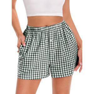 imageBoxer Shorts for Women Summer Gingham Pajama Casual Plaid Shorts Y2K Beach Bottoms with PocketGreen