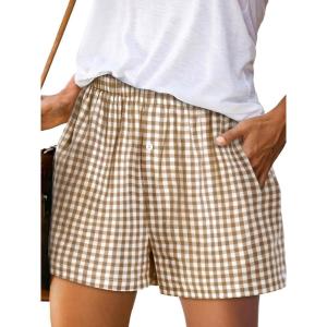 imageBoxer Shorts for Women Summer Gingham Pajama Casual Plaid Shorts Y2K Beach Bottoms with PocketKhaki