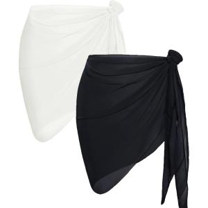 imageCHICGAL 2 Pieces Women Beach Sarong Bathing Suit Wrap Skirt Sheer Bikini Swimsuit Cover Ups for Swimwear01 Black and White