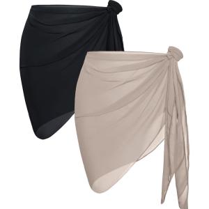 imageCHICGAL 2 Pieces Women Beach Sarong Bathing Suit Wrap Skirt Sheer Bikini Swimsuit Cover Ups for SwimwearBlack  Light Khaki