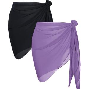 imageCHICGAL 2 Pieces Women Beach Sarong Bathing Suit Wrap Skirt Sheer Bikini Swimsuit Cover Ups for SwimwearBlack  Purple