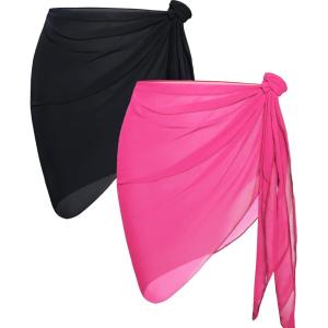 imageCHICGAL 2 Pieces Women Beach Sarong Bathing Suit Wrap Skirt Sheer Bikini Swimsuit Cover Ups for SwimwearLight Pink and Black