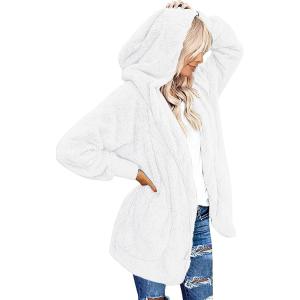 imageCHICGAL Womens Fuzzy Jacket Hooded Cardigan Open Front Sherpa Coat Outwear with PocketsWhite