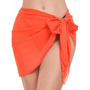 imageSwimsuit Coverups for Women Sarong Beach Bikini Wrap Sheer Short Skirt Chiffon Scarf for SwimwearFluorescent Orange