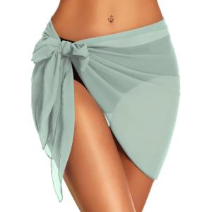 imageSwimsuit Coverups for Women Sarong Beach Bikini Wrap Sheer Short Skirt Chiffon Scarf for SwimwearLight Green