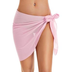 imageSwimsuit Coverups for Women Sarong Beach Bikini Wrap Sheer Short Skirt Chiffon Scarf for SwimwearPink