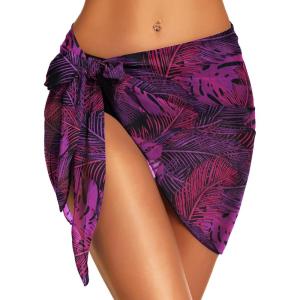 imageSwimsuit Coverups for Women Sarong Beach Bikini Wrap Sheer Short Skirt Chiffon Scarf for SwimwearPurple Leaf