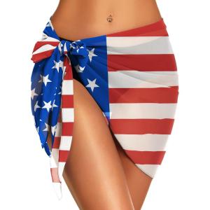 imageSwimsuit Coverups for Women Sarong Beach Bikini Wrap Sheer Short Skirt Chiffon Scarf for SwimwearUs Flag Print