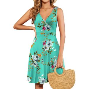 imageWEACZZY 2025 Womens Wrap V Neck Sleeveless Summer Dresses Beach Holiday Tank Dress Flowy Casual Sundress with PocketsMint Green