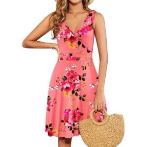 imageWEACZZY 2025 Womens Wrap V Neck Sleeveless Summer Dresses Beach Holiday Tank Dress Flowy Casual Sundress with PocketsSugar Pink