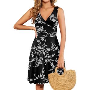 imageWEACZZY 2025 Womens Wrap V Neck Sleeveless Summer Dresses Beach Holiday Tank Dress Flowy Casual Sundress with PocketsWhite Black
