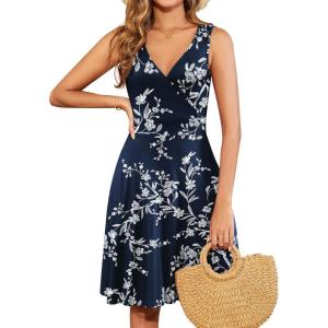 imageWEACZZY 2025 Womens Wrap V Neck Sleeveless Summer Dresses Beach Holiday Tank Dress Flowy Casual Sundress with PocketsWhite Navy