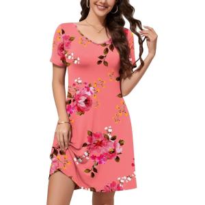 imageWEACZZY Summer Dresses for Women 2025 VNeck Casual T Shirt Dress Loose Short Sleeve Flowy Dresses with PocketsSugar Pink
