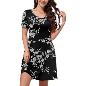 imageWEACZZY Summer Dresses for Women 2025 VNeck Casual T Shirt Dress Loose Short Sleeve Flowy Dresses with PocketsWhite Black
