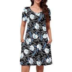 imageWEACZZY Summer Dresses for Women 2025 VNeck Casual T Shirt Dress Loose Short Sleeve Flowy Dresses with PocketsWhite Lily