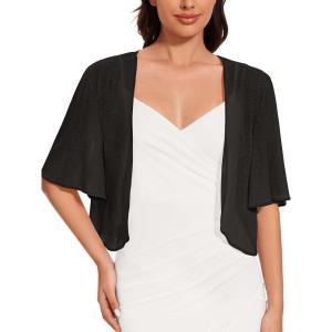 imageWomen Bolero Shrug Cardigan Open Front Cover Up Sheer Short Sleeve Kimonos for Evening DressAblack