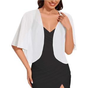 imageWomen Bolero Shrug Cardigan Open Front Cover Up Sheer Short Sleeve Kimonos for Evening DressAwhite