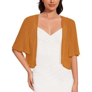imageWomen Bolero Shrug Cardigan Open Front Cover Up Sheer Short Sleeve Kimonos for Evening DressCaramel Brown