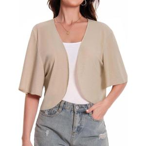 imageWomen Bolero Shrug Cardigan Open Front Cover Up Sheer Short Sleeve Kimonos for Evening DressKhaki