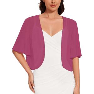 imageWomen Bolero Shrug Cardigan Open Front Cover Up Sheer Short Sleeve Kimonos for Evening DressWine Red