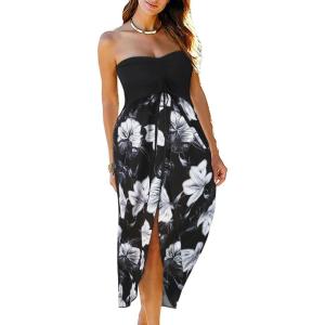 imageWomens Beach Dress Summer Maxi Sundress Strapless Hawaiian Cover Ups Asymmetrical Wrap DressesSummer White Flower