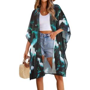 imageWomens Kimono Swimsuit Coverups Summer Beach Casual Loose Cardigans for SwimwearBlack Green White
