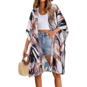 imageWomens Kimono Swimsuit Coverups Summer Beach Casual Loose Cardigans for SwimwearBlack White Brown