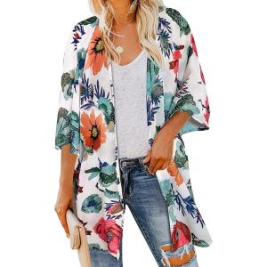 imageWomens Kimono Swimsuit Coverups Summer Beach Casual Loose Cardigans for SwimwearDasiy White Flower