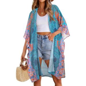 imageWomens Kimono Swimsuit Coverups Summer Beach Casual Loose Cardigans for SwimwearLake Placid Blue Boho