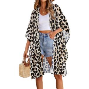 imageWomens Kimono Swimsuit Coverups Summer Beach Casual Loose Cardigans for SwimwearLeopard Print