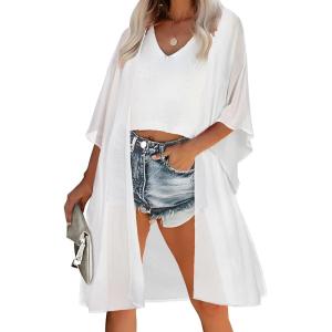 imageWomens Kimono Swimsuit Coverups Summer Beach Casual Loose Cardigans for SwimwearSoild White