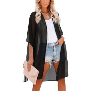 imageWomens Kimono Swimsuit Coverups Summer Beach Casual Loose Cardigans for SwimwearSolid Black