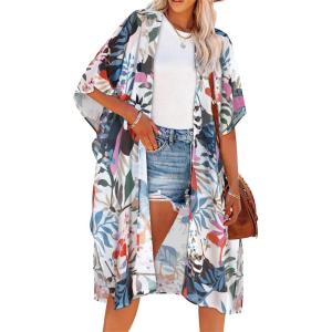 imageWomens Kimono Swimsuit Coverups Summer Beach Casual Loose Cardigans for SwimwearSummer Boho Leaves