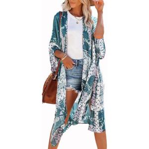 imageWomens Kimono Swimsuit Coverups Summer Beach Casual Loose Cardigans for SwimwearTeal Paisley Print