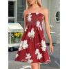 imageCHICGAL Summer Dresses for Women Beach Cover Ups Strapless Boho Floral Print SundressA Deep Wine Red Flower