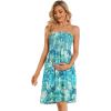 imageCHICGAL Summer Dresses for Women Beach Cover Ups Strapless Boho Floral Print SundressBlue Green Tiedye