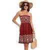 imageCHICGAL Summer Dresses for Women Beach Cover Ups Strapless Boho Floral Print SundressBoho Red Yellow Print