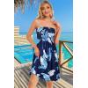 imageCHICGAL Summer Dresses for Women Beach Cover Ups Strapless Boho Floral Print SundressTropical Blue Leaf