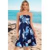 imageCHICGAL Summer Dresses for Women Beach Cover Ups Strapless Boho Floral Print SundressTropical Blue Leaf