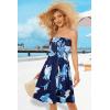 imageCHICGAL Summer Dresses for Women Beach Cover Ups Strapless Boho Floral Print SundressTropical Blue Leaf